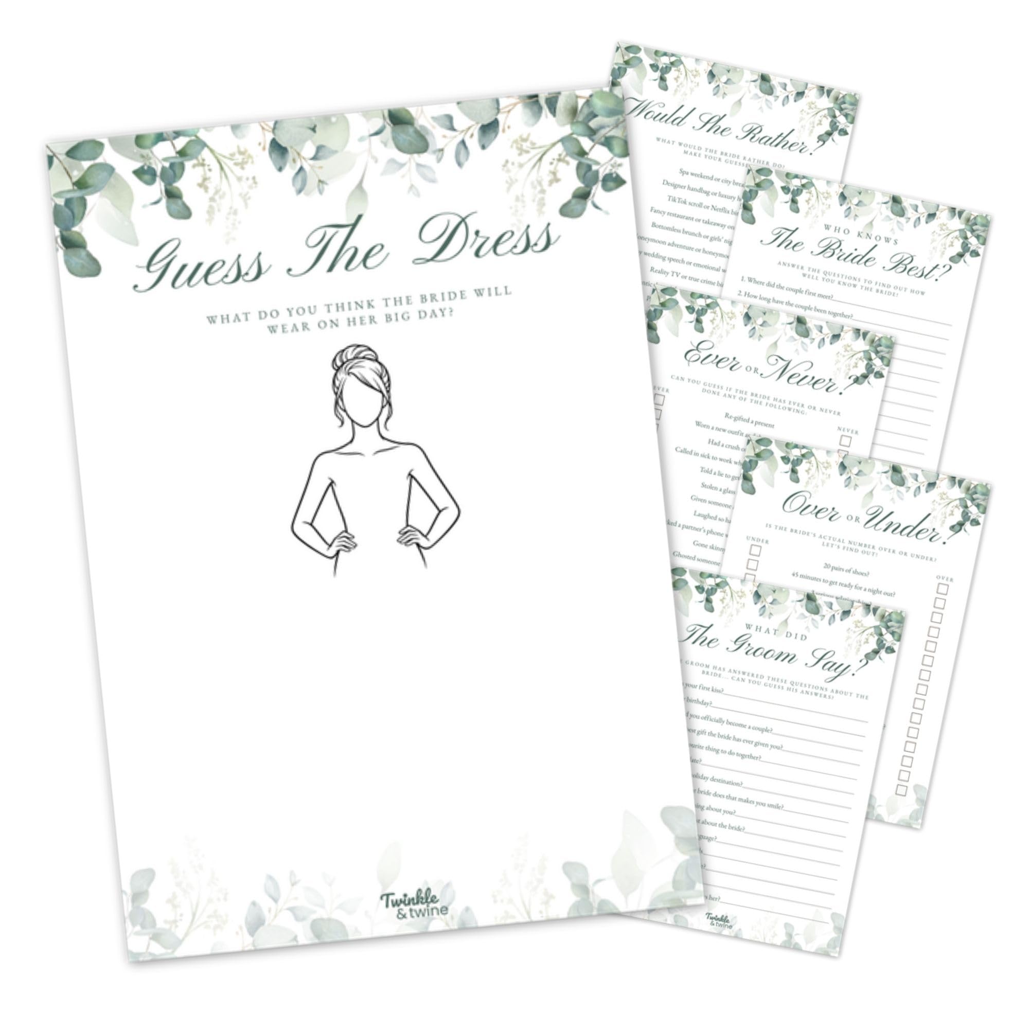 Twinkle & Twine Sage Green Eucalyptus Hen Party Games Bundle – 20 Pack