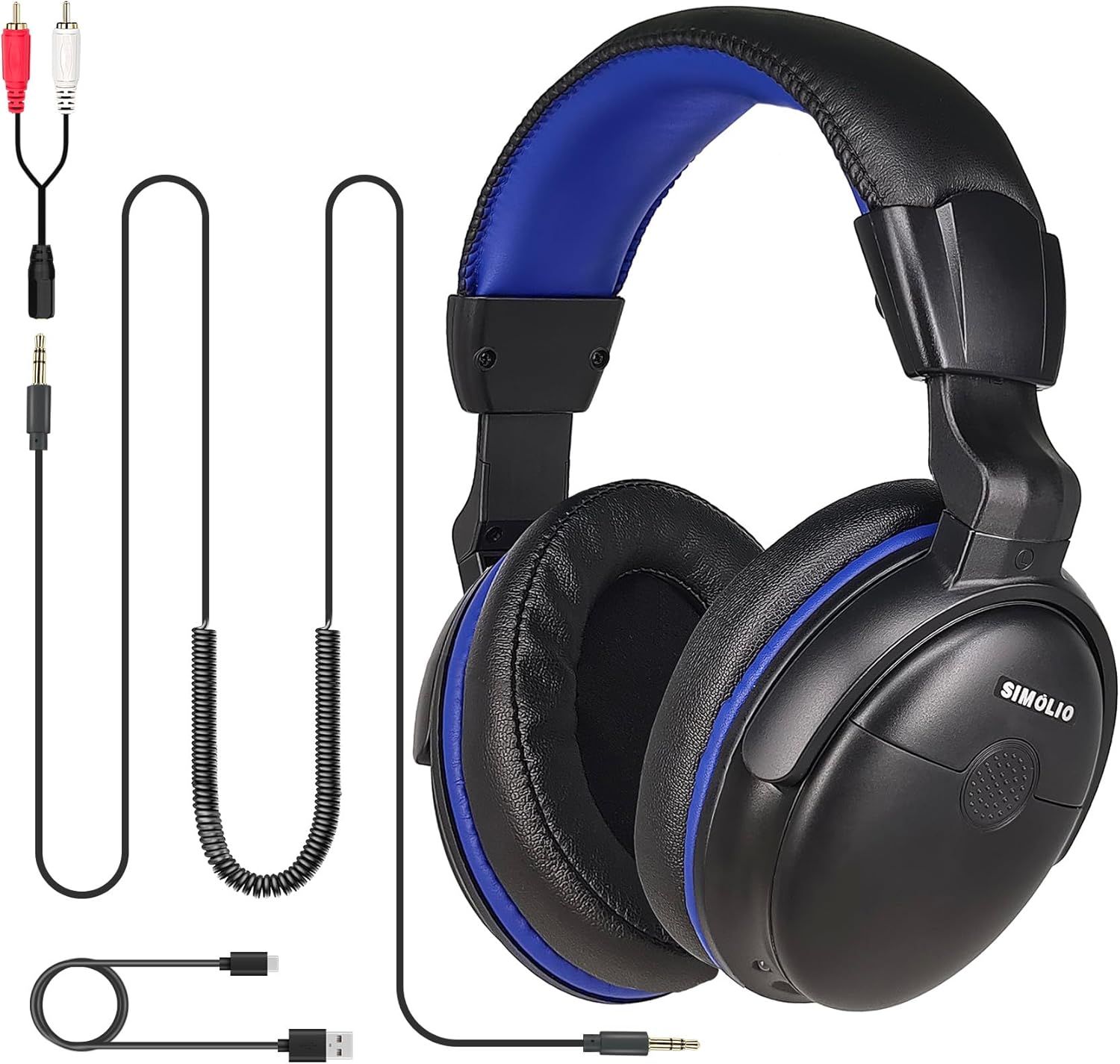 SIMOLIO Sound Amplified Wired Headphones with Extra Long Cord for TV with Clear Dialogue, 18ft/5.5M Long Coil Cord, Over Ear Wired TV Headphones for Seniors w/Volume Control & Clip, 40 Hrs Playtime