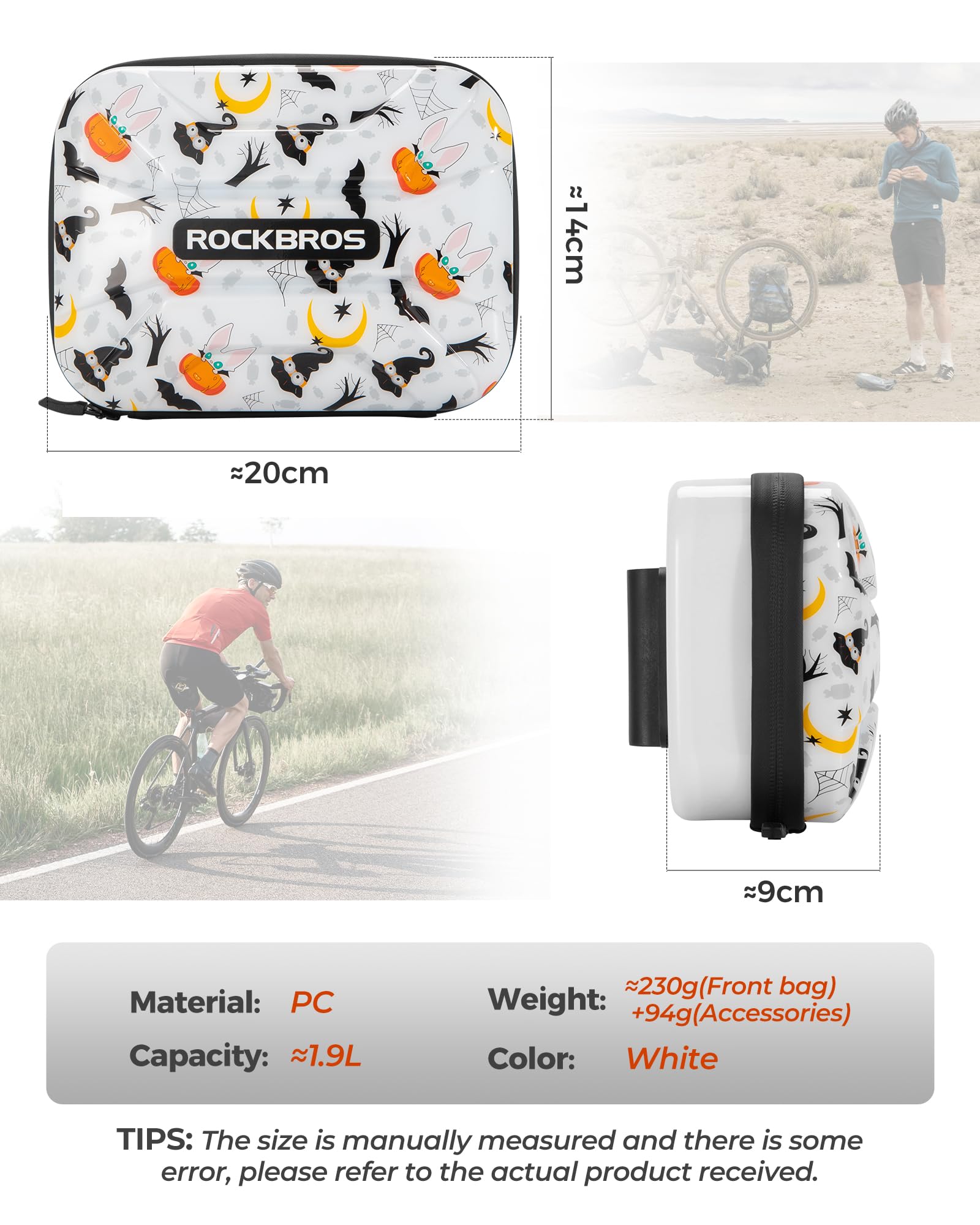 ROCKBROS Borsa Manubrio per Bici Pieghevole, Borsa per Bici Brompton Rigida, Borsello Anteriore della Bicicletta, 1.9L, PC, Facile da Pulire, Bianco