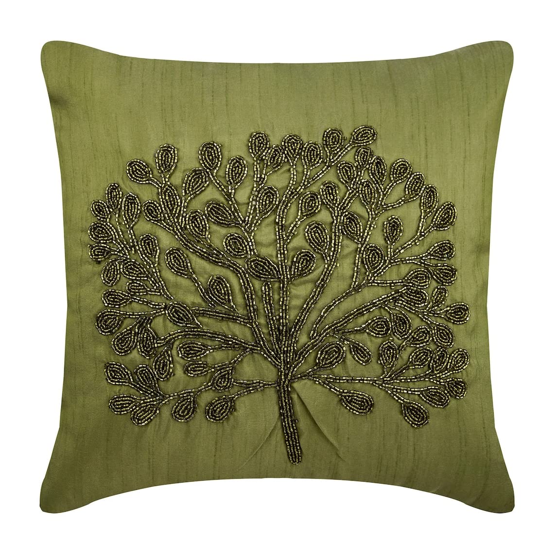 The HomeCentric Decorative Green Cushion Covers Pack of 2, 40x40 cm (16x16 inch), Square Throw Silk Pillowcase with Bead Embroidery, Floral Pattern Contemporary Style Cushion Covers UK - Green Tree