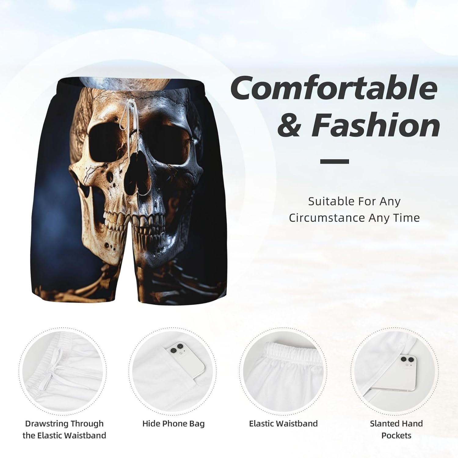 Mens Swim Trunks 2 in 1 Quick Dry Bathing Suits Beach Shorts with Compression Liner Skeleton Board Short