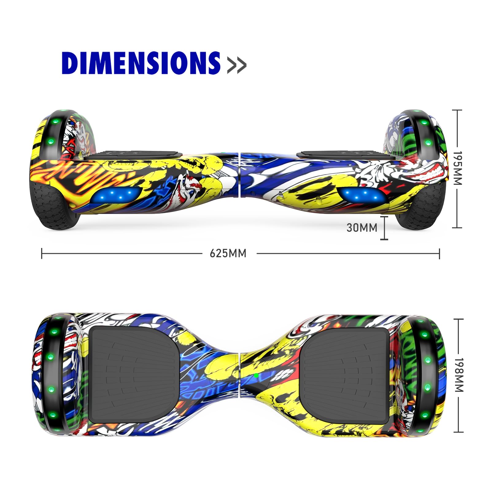 SISIGAD Hoverboard, 6.5 inch Self Balancing Scooter with Bluetooth LED Lights, Hover Board for Kids