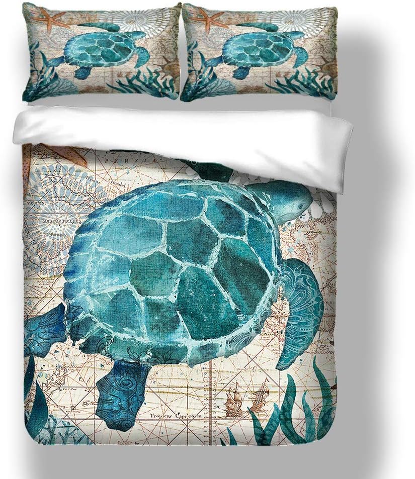 AndruiDuvet Cover and Pillowcase Set, Dolphin Turtle Seahorse Whale Octopus Pattern, Ocean Park Theme, Luxury Trendy Quilt Bedding Set Double