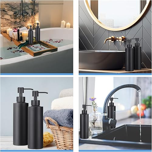 Miniatura 5 de Cunhill Dispensador de jabón de manos negro de 12 onzas, dispensador de jabón de manos negro mate con bomba de acero inoxidable, botella líquida