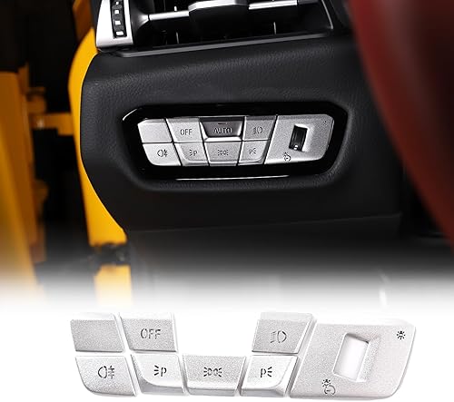 Daeiclru Cubierta de panel de interruptor de faros compatible con Toyota Supra GR A90 A91 MK5 2019-2022, calcomanía de aleación para botón de