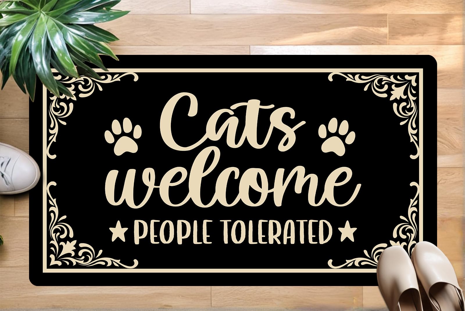 Oujilidemat Cats Welcome People Tolerated Doormat - Funny Cat Door Mat, Welcome Mat for Front Door, Outdoor and Indoor Entrance Mat, Cat Gifts, Black Cat Decor, Hilarious Welcome Mat 17x30 Inches