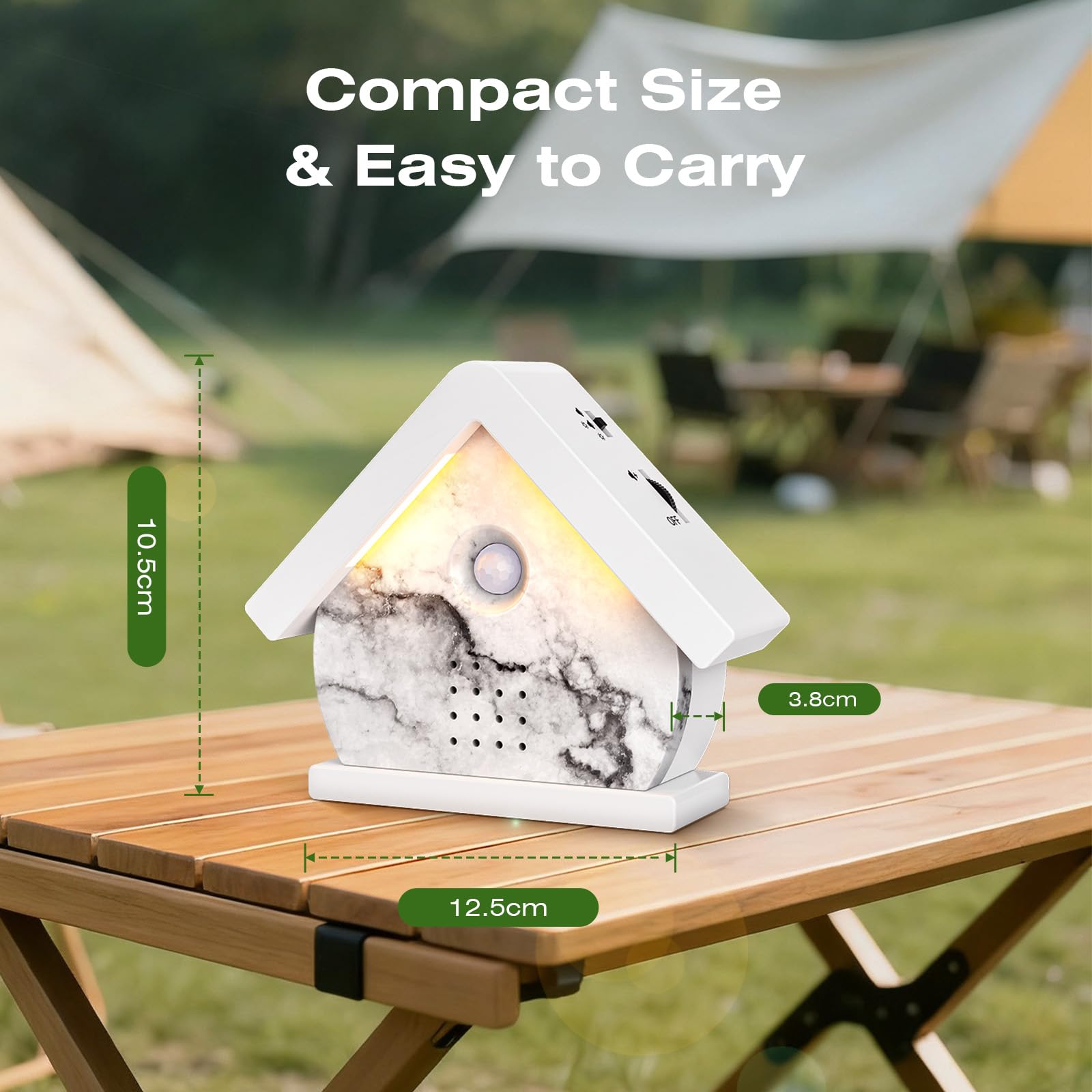 Caja de Pájaros Cantores con Sensor de Movimiento, Luces LED, Temporizador y 12 Canciones Relajantes. Caja de Pájaros Portátil con Sonido Relajante para Baño y Hogar, Adultos (White and Black)