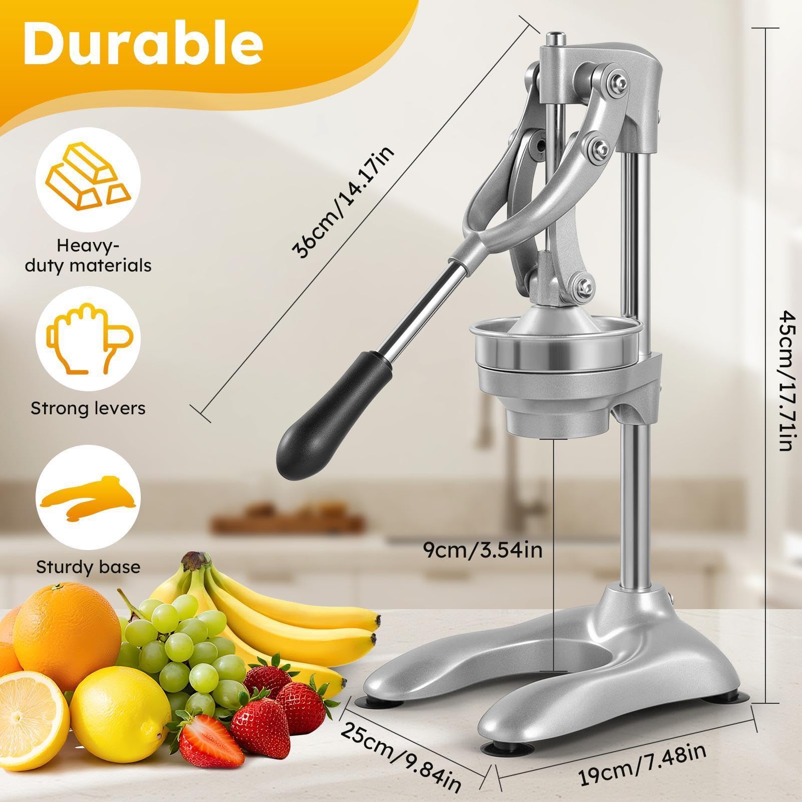 Manuelle Zitruspresse, Edelstahl-Handpresse, Orangen-Zitronenpresse, robuste kommerzielle Fruchtpresse für Orange, , Limette und Granatapfel, nicht elektrische manuelle Obstpresse für den