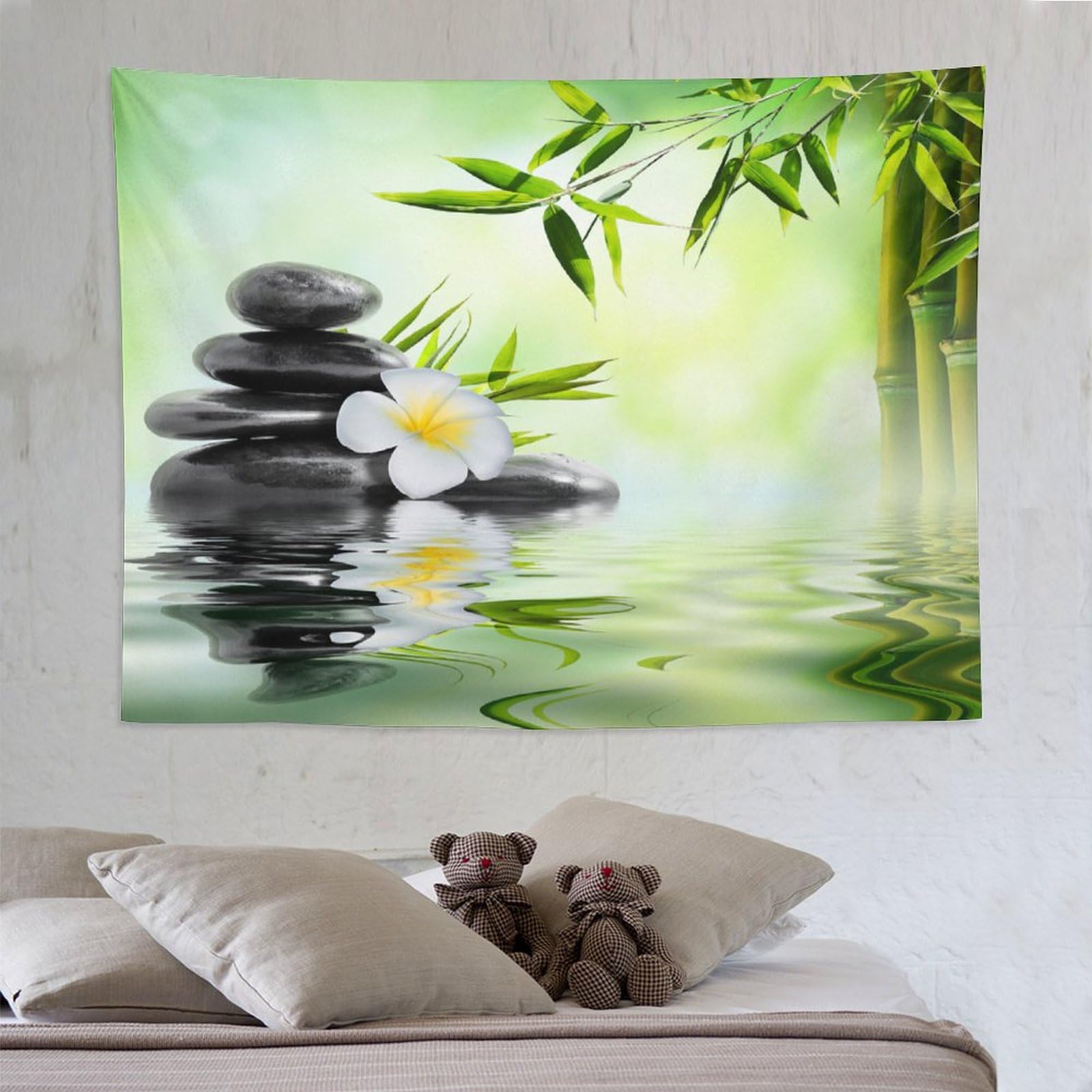 ZhiRain Spa Tapestry Wall Hanging Garden Frangipani Bamboo Japanese Relaxation Resting Tapestries Home Decor for Living Room Bedroom Farmhouse Kitchen