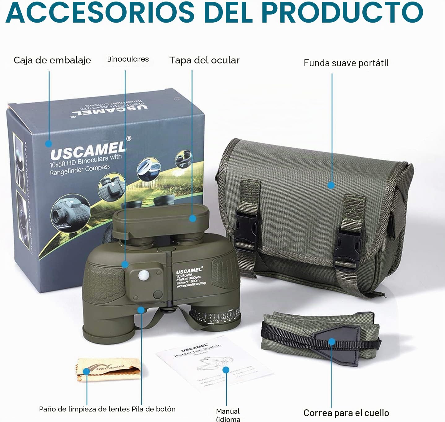 USCAMEL 10X50 Marinos Binoculares para Adultos con Telémetro Brújula, Binoculares Marinos para Adultos Vela Náutica