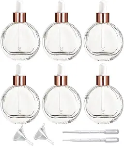 6 Pack 2 oz Glass Dropper Bottles for Essential Oils, Perfumes, Serums, Leakproof, Travel-Friendly