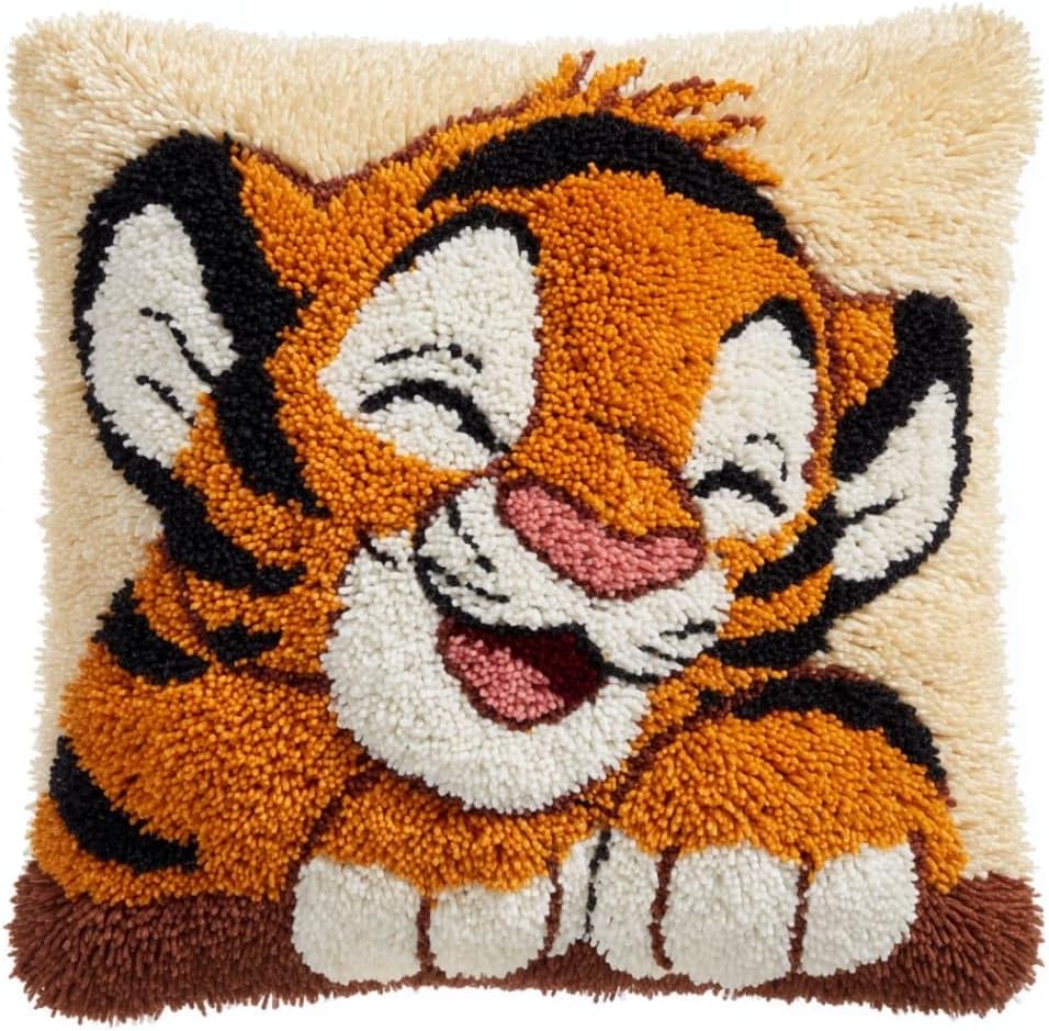 十字绣抱枕套件,虎 Diyクッション刺繍キット、ステッチキット、手作りニードルワーククッションキット、ステッチ入り枕カバーセット、大人初心者セット、43X43Cm