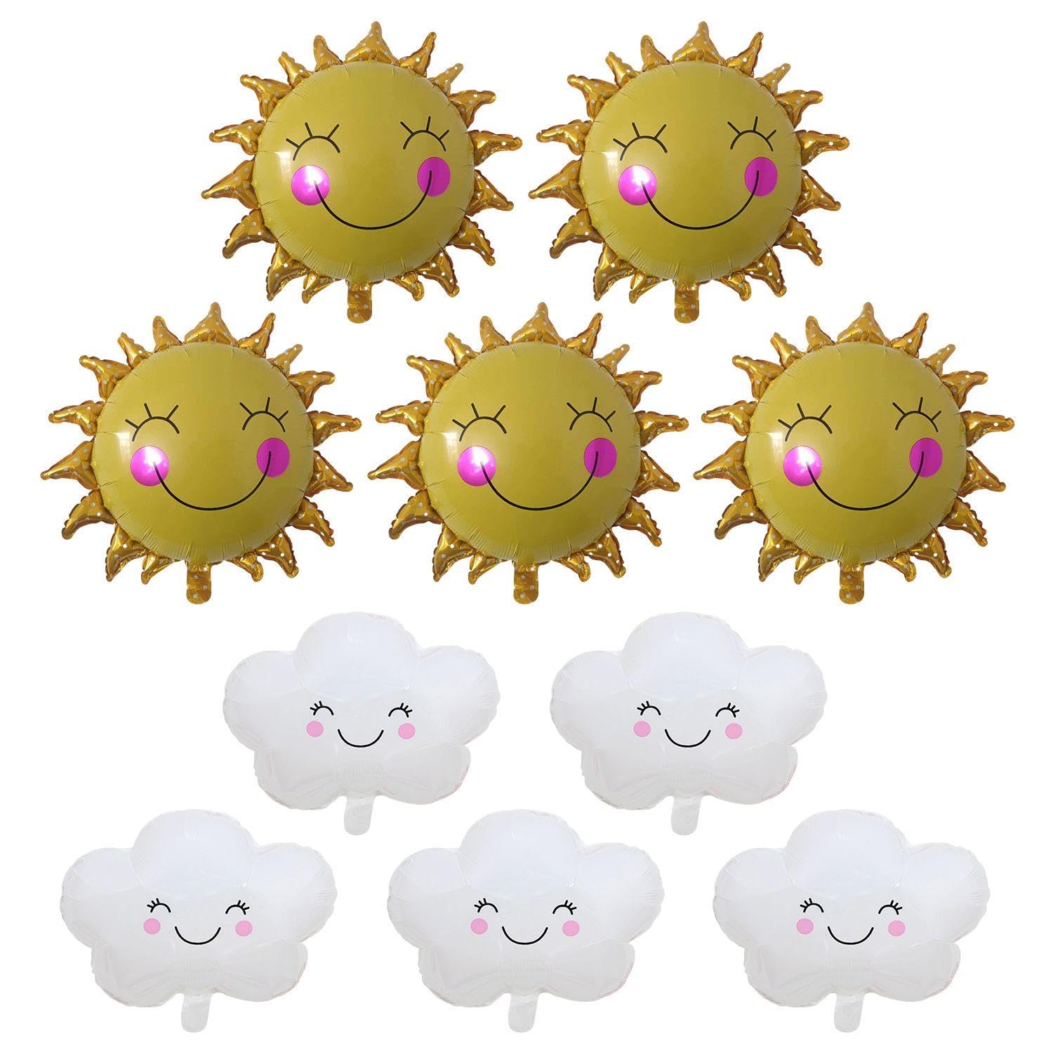 HINFHI 10 Pieces Cartoon Balloons, Cute Cloud Balloons, Smiling Sun Balloons, Children'S Inflatable Toys, Party Decoration Accessories.