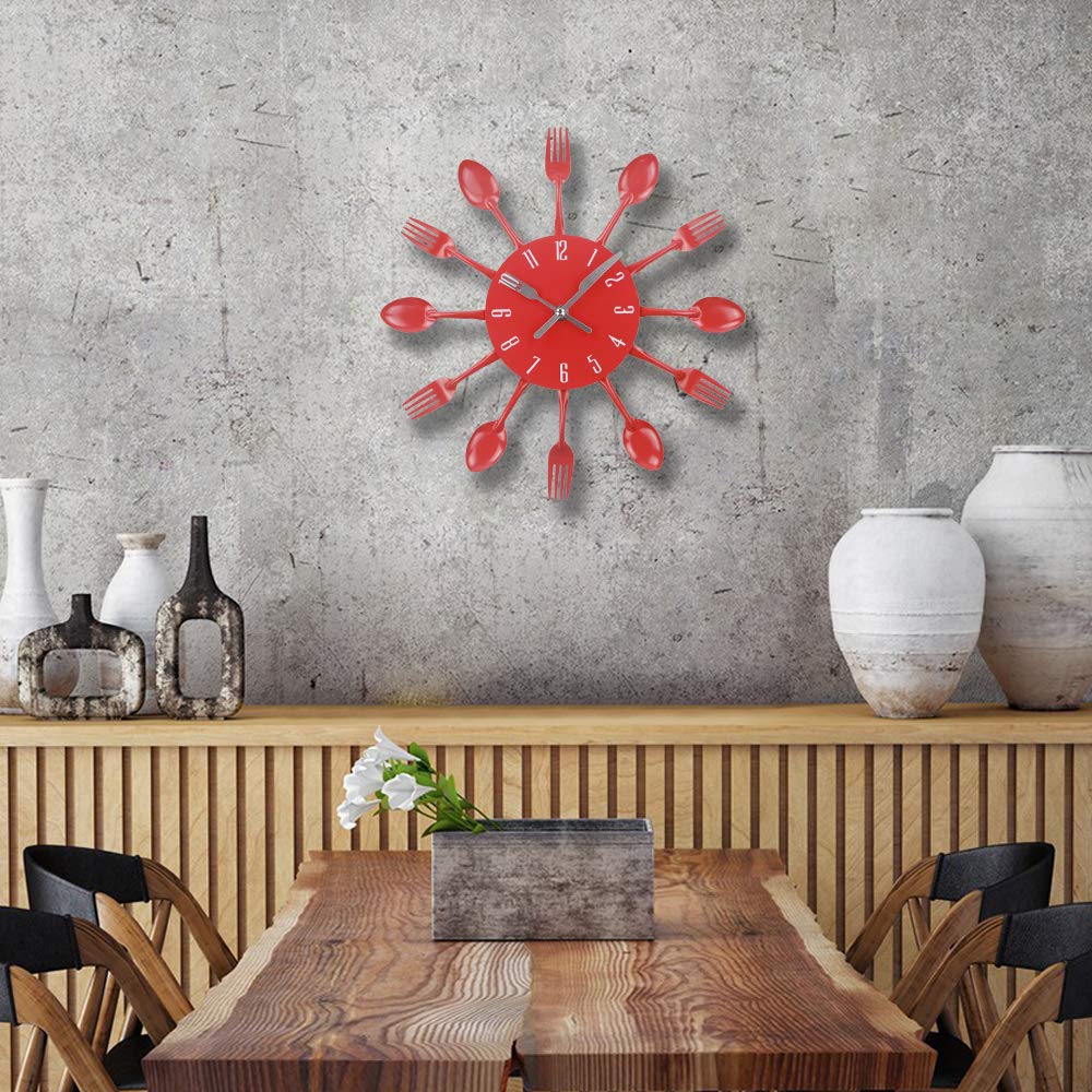 Reloj de pared para cocina, cubertería de cocina, con tenedores y cucharas, 3D, extraíble, moderno, creativo, para decoración de la habitación del hogar y regalos bonitos