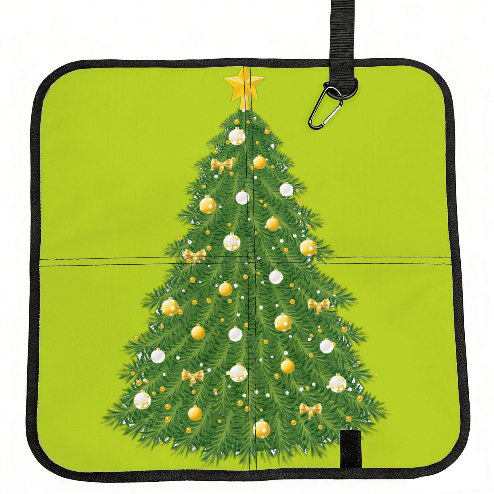 bghdfa Xmas Tree Print Outdoor Sitting Mat Waterproof Oxford Cloth Seat Cushion Folding Foam Camping Seat For Picnic