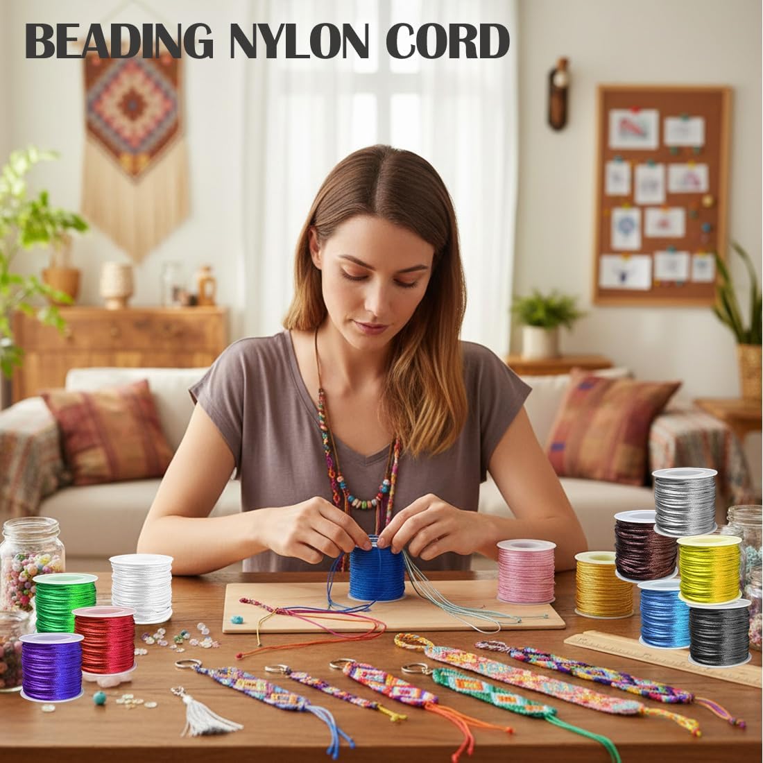 Ewpart 12 Rolls 2mm Nylon Cord for Bracelets Making Nylon String for Bracelet, Jewelry Making, Rattail Satin Cord for Kumihimo,Beading,Lanyard,Necklace, Keychain, Macrame,Braiding Silk Silky Cord - Image 6