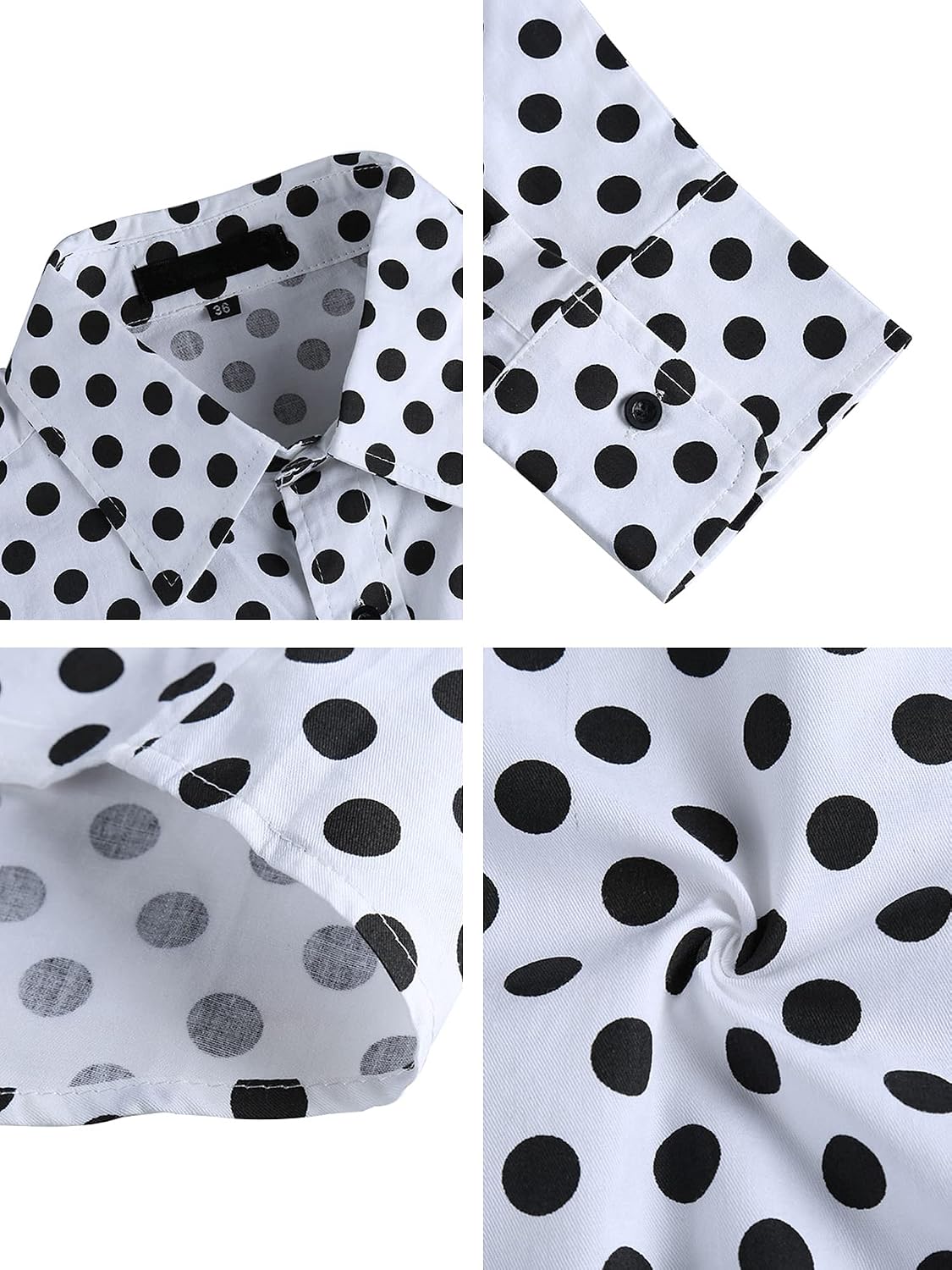 uxcell Men's Shirts Polka Dots Long Sleeve Slim Fit Printed Dress Button Down Shirt