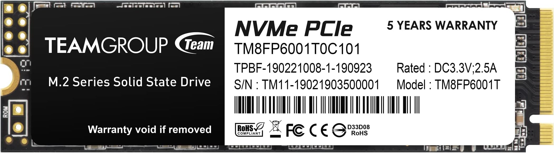 TEAMGROUP MP33 1TB SLC Cache 3D NAND TLC NVMe 1.3 PCIe Gen3x4 M.2 2280 Internal Solid State Drive SSD (Read/Write Speed up to 1800/1500MB/s) Compatible with Laptop & PC Desktop TM8FP6001T0C101