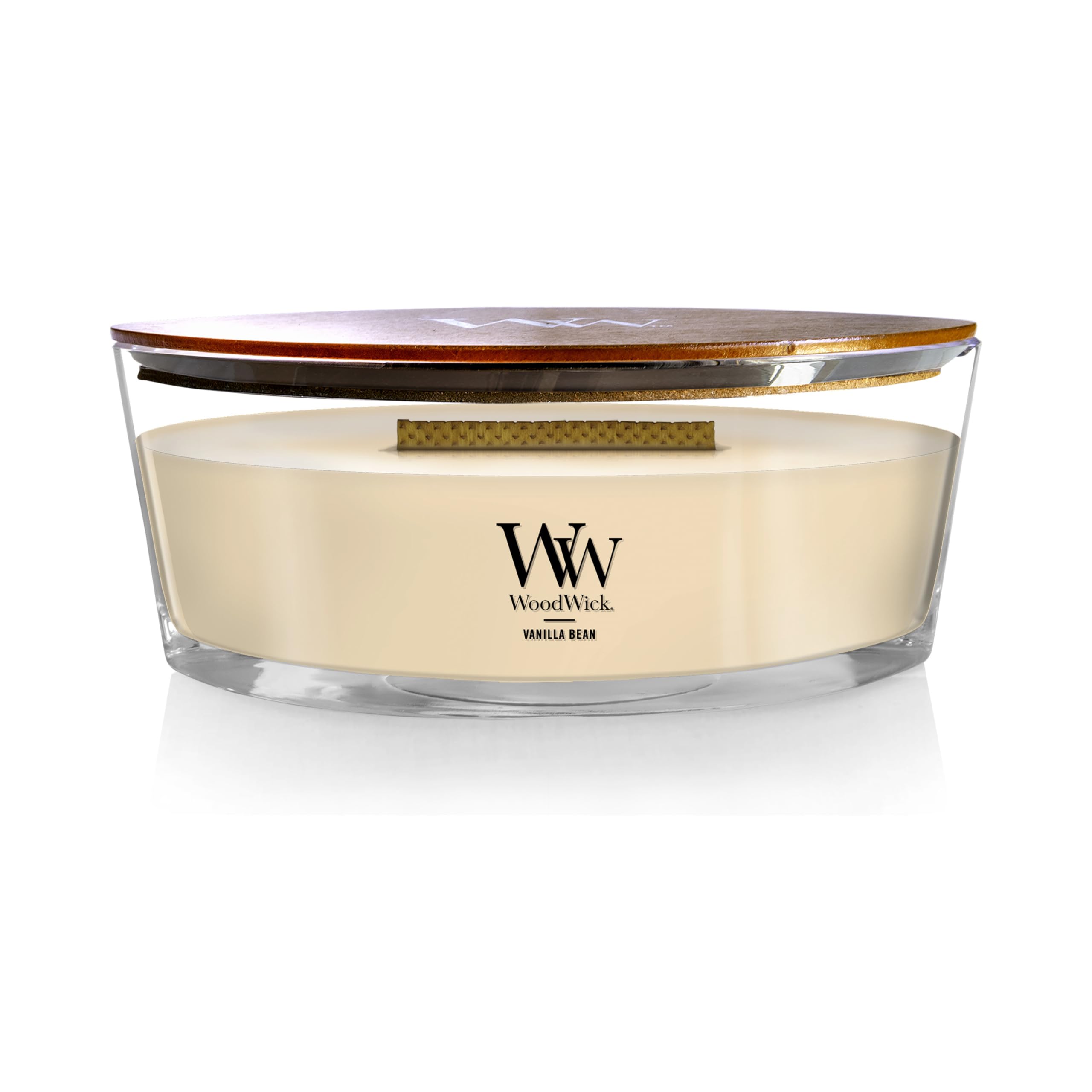 Bougie WoodWick Ellipse vanille avec mèche crépitante en bois