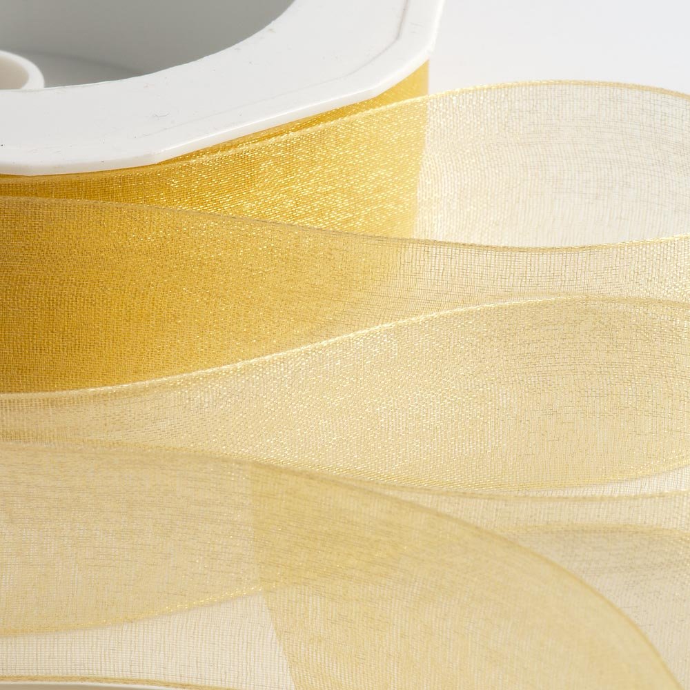 Italian Options Organza Chiffon Ribbon, Sheer Organza Ribbons for Gift Wrapping, Presents, Crafting, Wedding, Flower Bouquets, Birthday, Decorations, Décor, 38mm x 20 Metre Roll, Gold