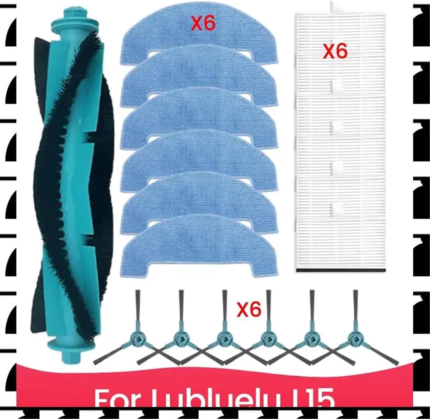 Robot Vacuum Cleaner Replacement Parts Set, Compatible for Lubluelu L15, Main Brush Side Brushes Filters Accessory Kit