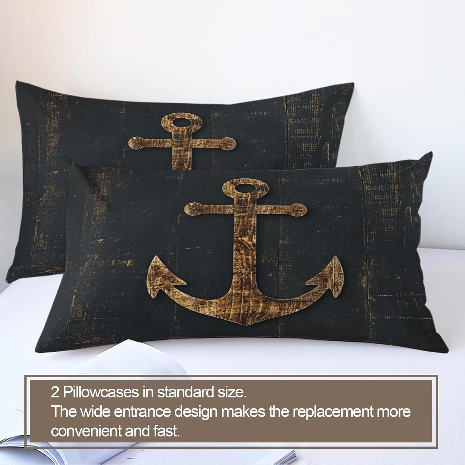 Twin Size Duvet Cover Set, Wooden Anchor Print Duvet Cover, Vintage Wood Grain Anchor Comforter Cover, Old Wood Totem Bedding, Kids Room Bedding Decor, （Reversible Printing）