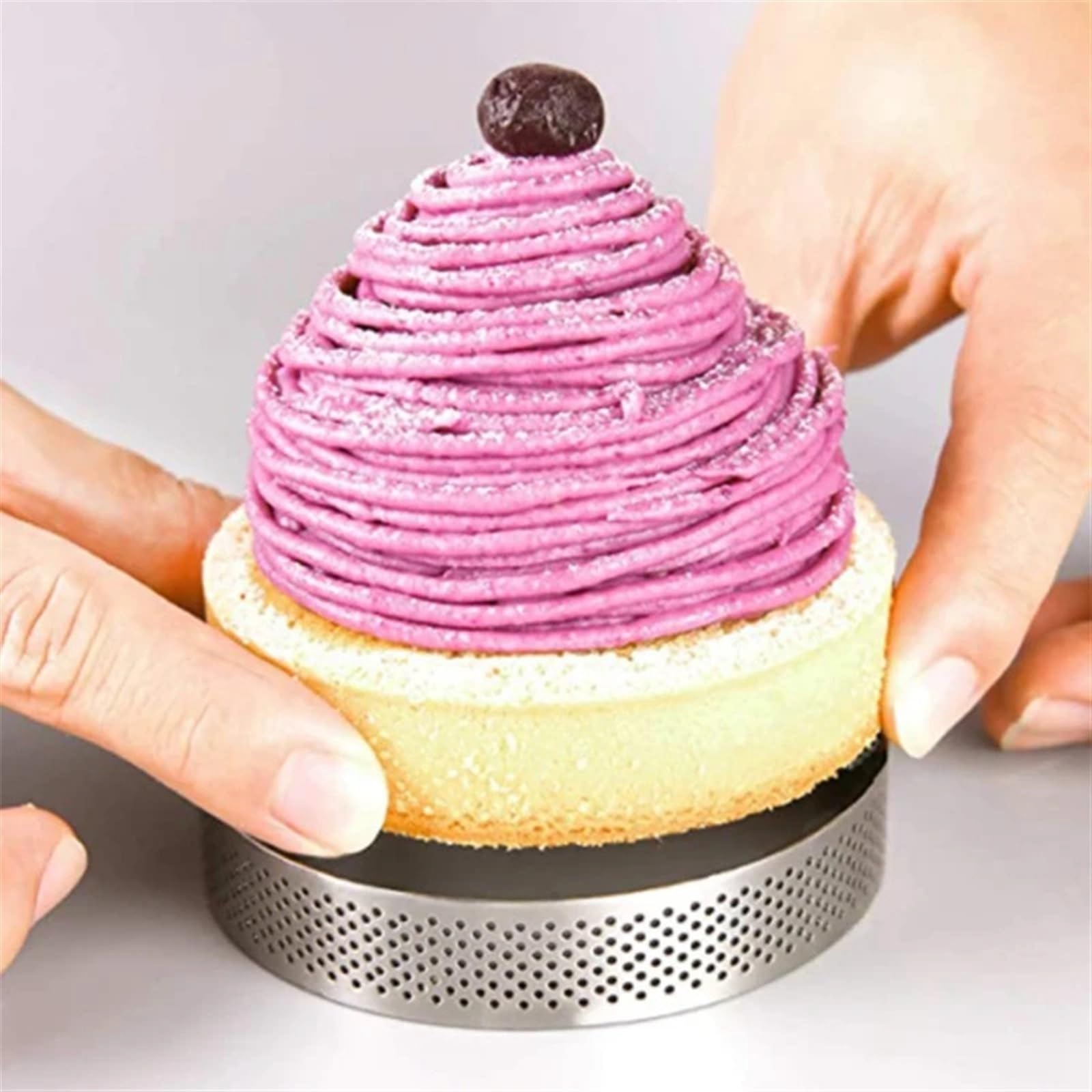 Moule à Tarte en Acier Inoxydable, Moule à gâteau perforé, Moule à Tarte Rond à Double enroulement, Moule en métal Anneau De Tarte(8pcs 8cm)