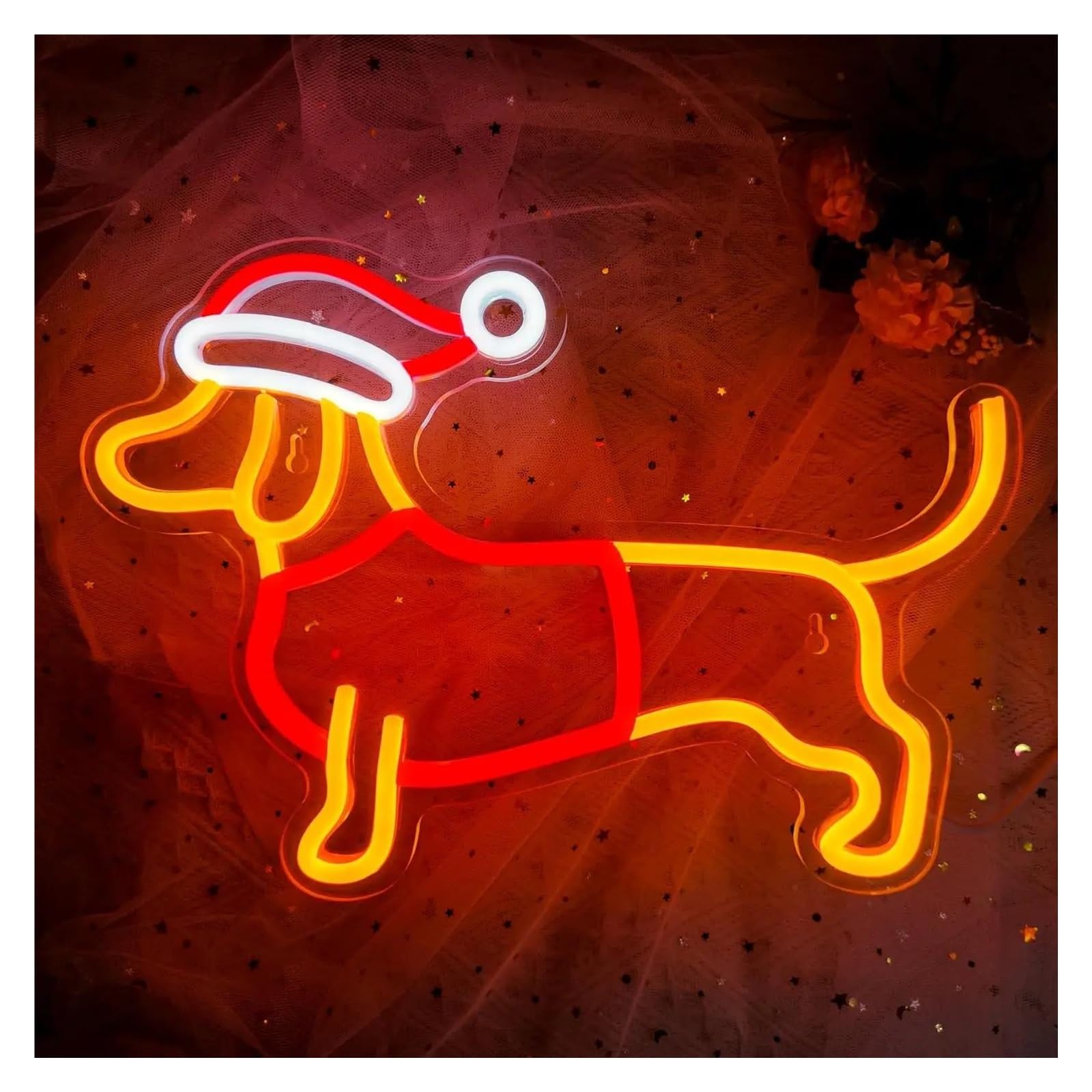 Shouxi One Color Sign Lamp Cute Dachshund Neon Sign Dog With Hat Dimmable Led Light For Home Bedroom Party Wall Decor 38.5Cmx27.5cm