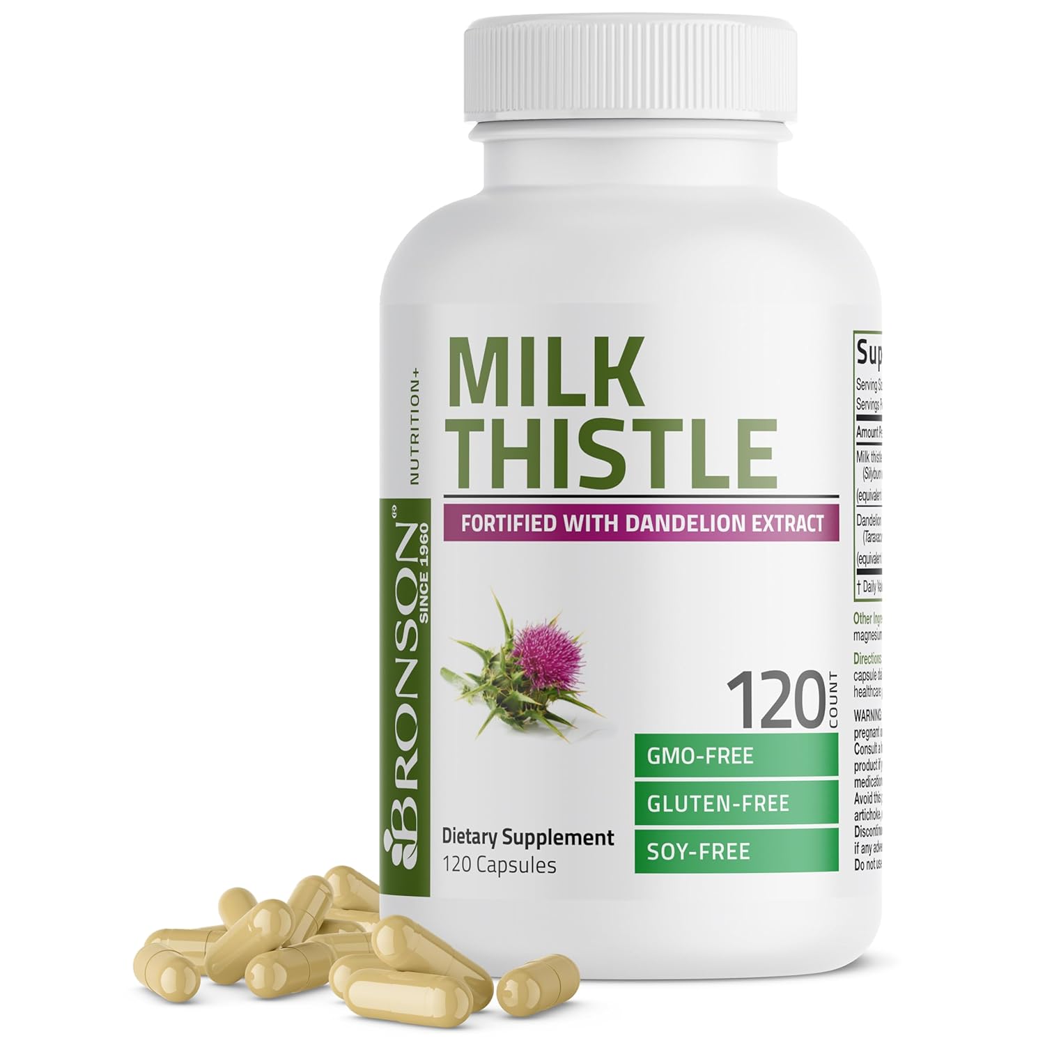Bronson Milk Thistle Silymarin Marianum Dandelion Extract Liver Health Support Antioxidant Support Detox 120 Capsules