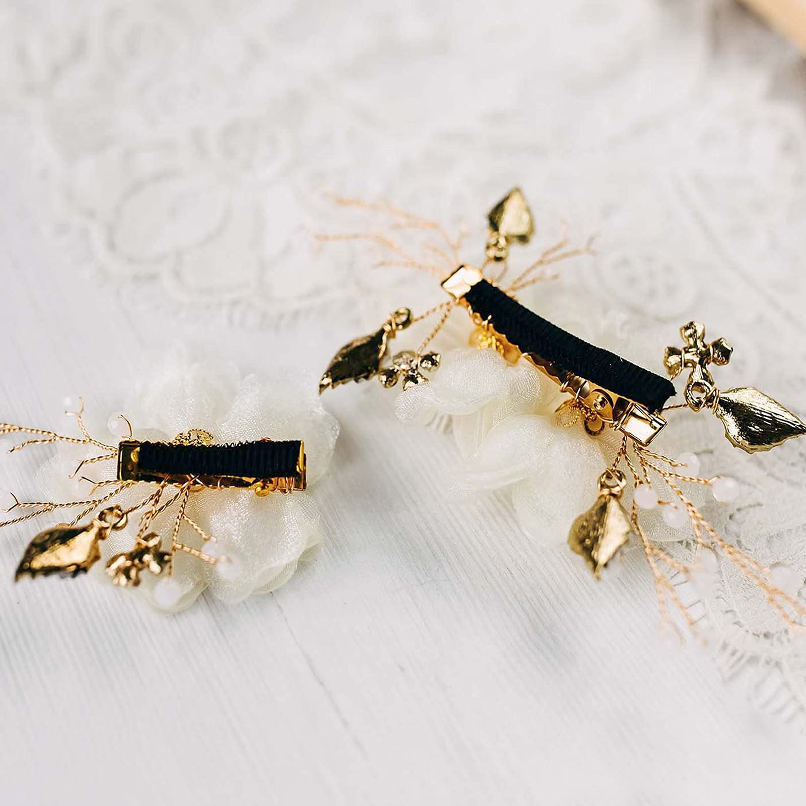 Bridal Hair Clips 2 Pcs Flower Wedding Hair Comb Pins Gold AW BRIDAL Gold Wedding Hair Pins - Floral Bridal Hair Pieces  main image 4