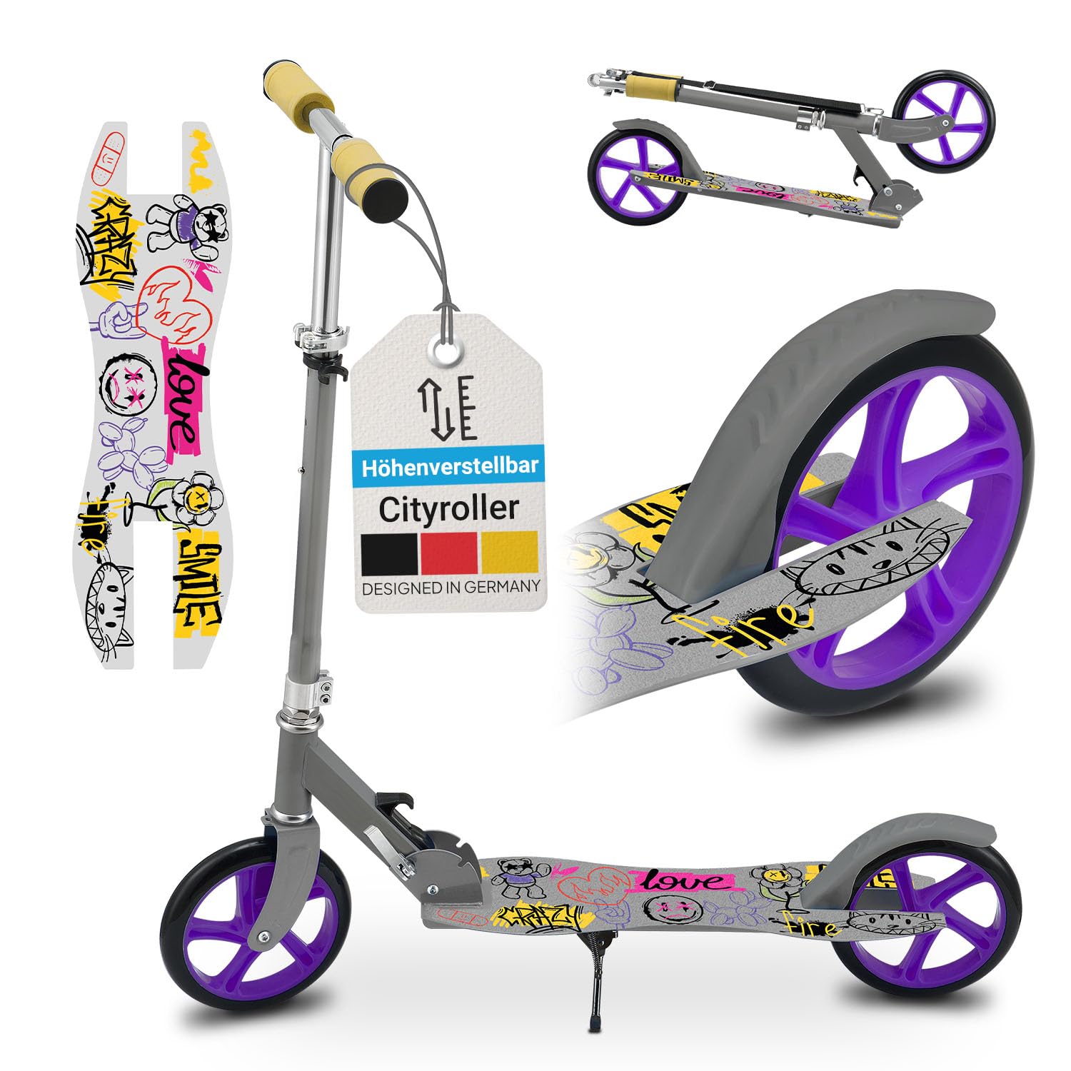 ArtSport Cityroller Skaterboy Big Wheel 205 mm – klappbar, höhenverstellbar, blau