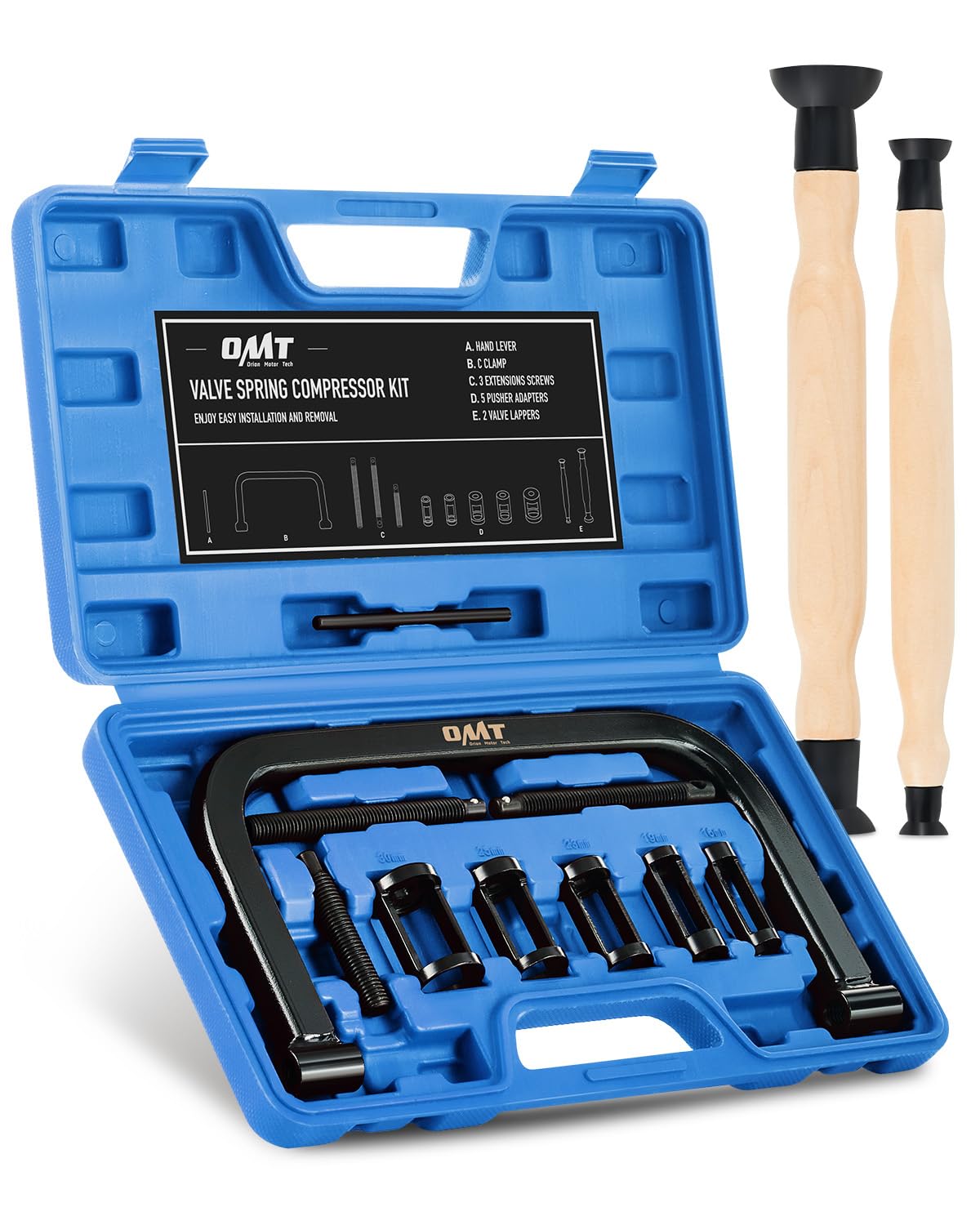 Orion Motor Tech Kit Lève-soupape 10 Pièces avec Serre-Joint en C, Compresseur de Ressort de Soupape pour Auto, Moto et Petit Moteur, Outil de Distribution avec 5 Adaptateurs et Mallette