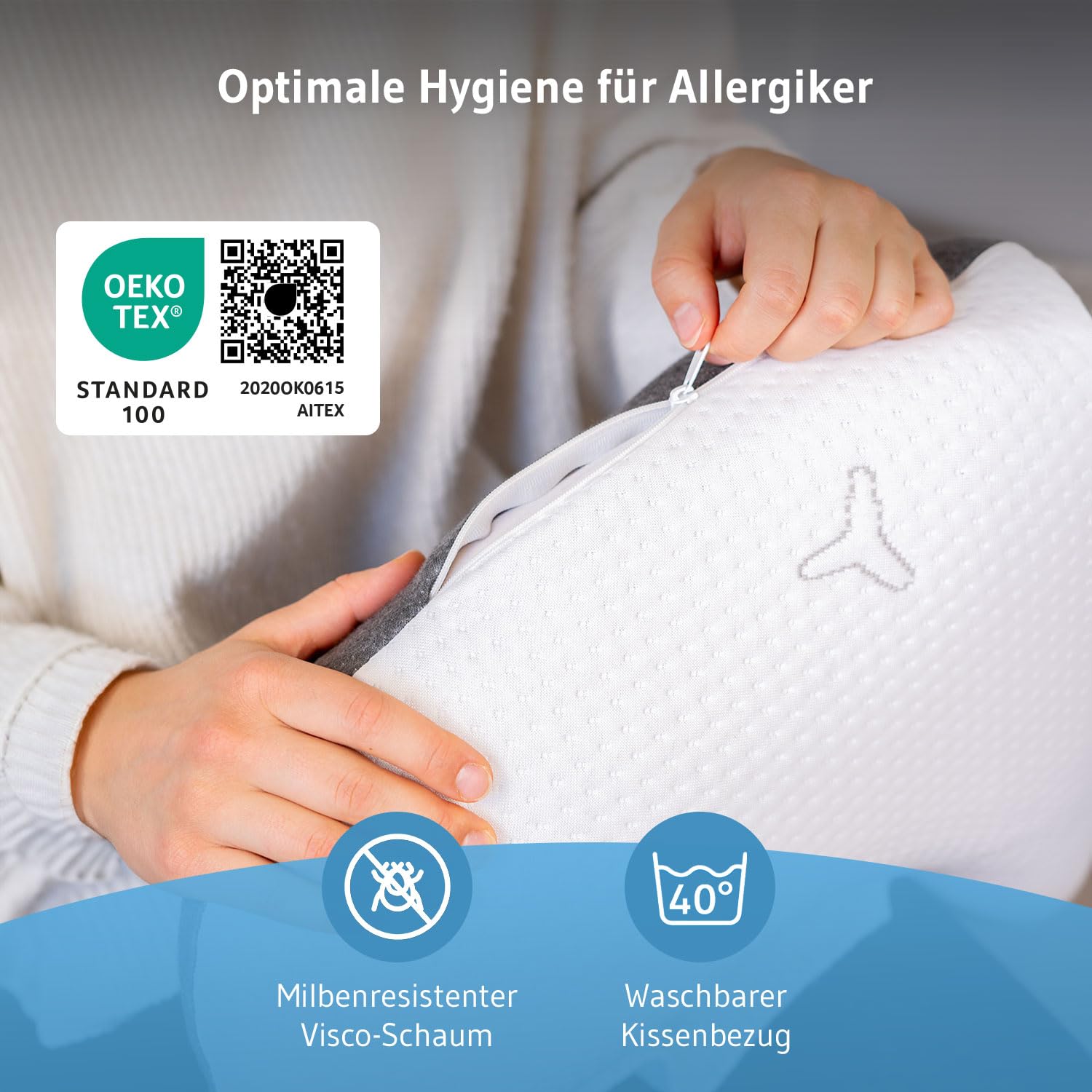 Third of Life Seitenschläfer Kissen mit Intense-Technologie - von Schlafexperten entwickelt, Ergonomisches Memory Foam Kopfkissen für ruhigen Schlaf, HWS Nackenstützkissen für Allergiker geeignet