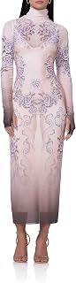 AFRM Women's Shailene Turtleneck Long Sleeve Mesh Bodycon Midi Dress