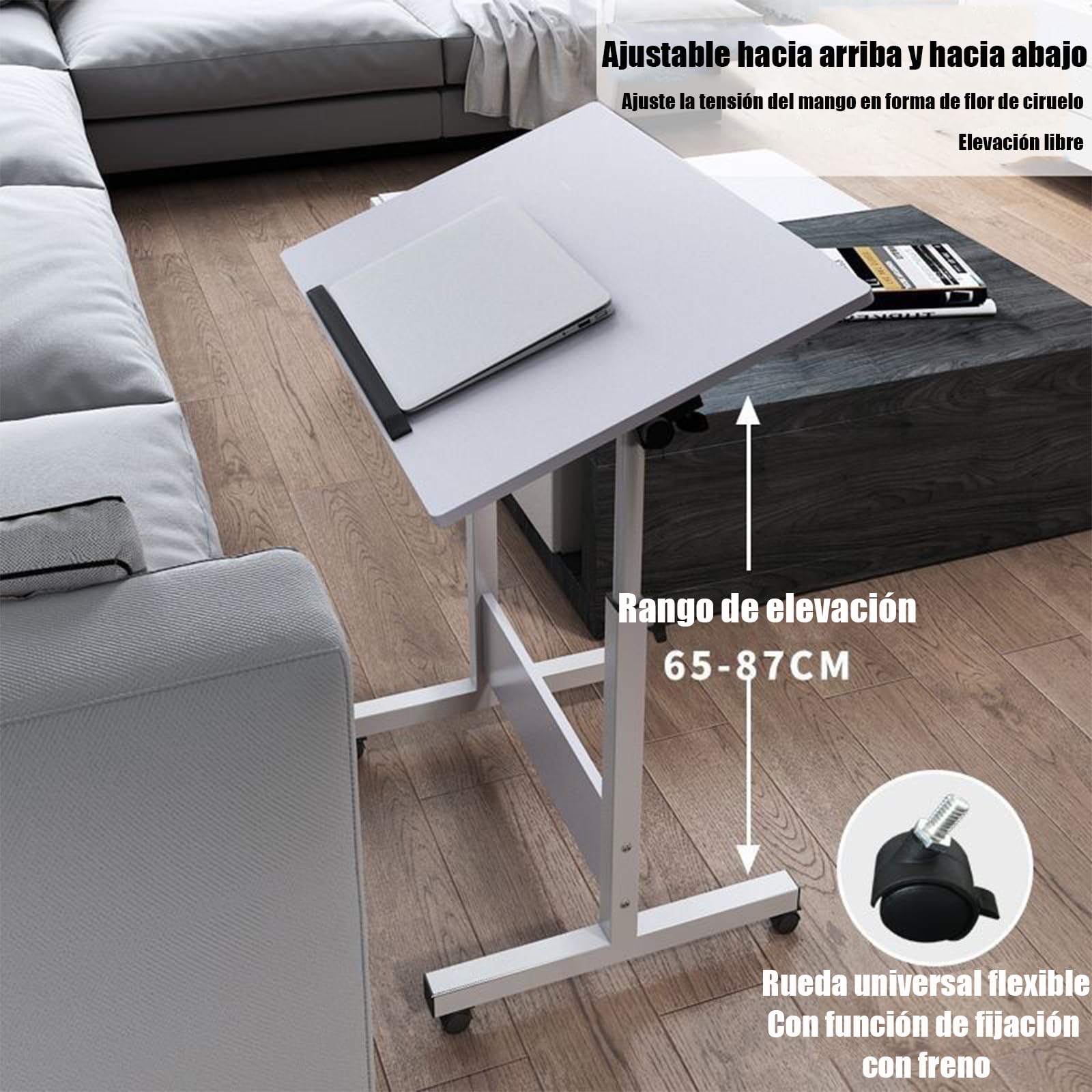 Mesa de Dibujo de Madera, Escritorio de Manualidades Con Altura Ajustable e Inclinada, Escritorio de Ordenador Con Ruedas para Mesa de Pasatiempos, Leer, Cuadro, Trabajo de Arte (Blanco, 80 x 40 cm)
