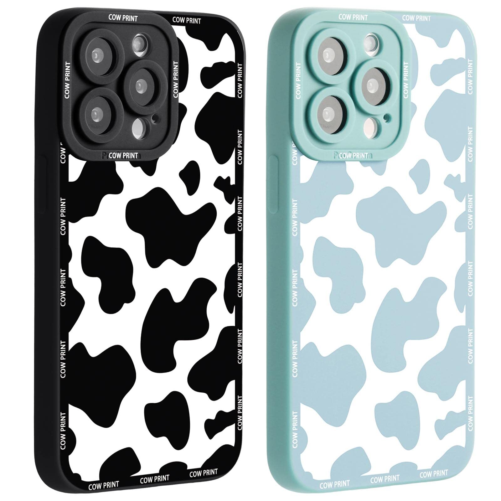 2 Pack Cute Phone Cases for Apple iPhone 12 Mini Case 5.4", Fashion Cow Print Silicone Slim Soft TPU Phone Case for Women,Shockproof Cover protective Funda para iPhone 12 Mini, Black & Blue