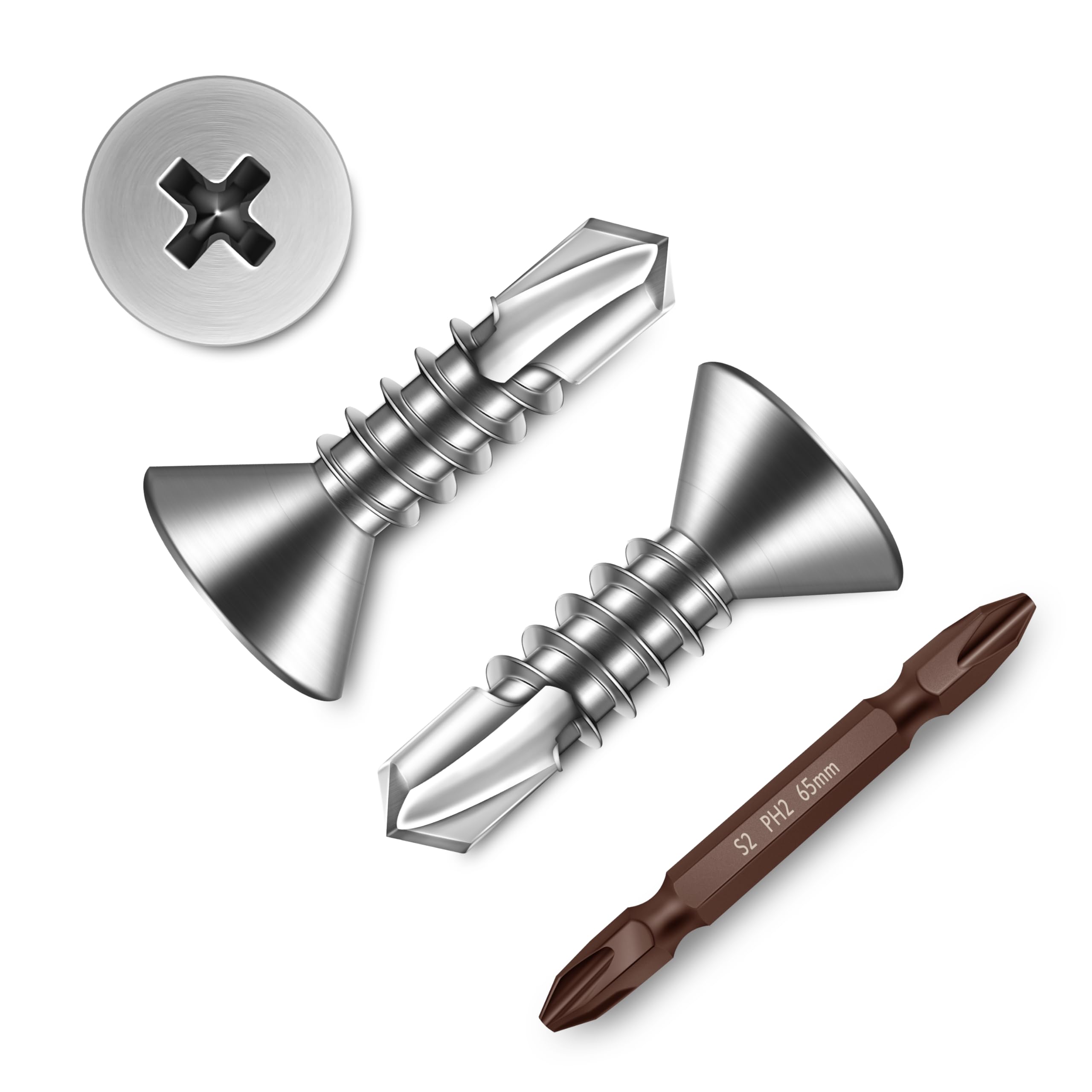 Mywish (500Pcs) #8 x 5/8" Sheet Metal Screws, Flat Phillips Head 410 Stainless Steel Self Tapping Screws for Metal, Self Drilling Mouting Screws for