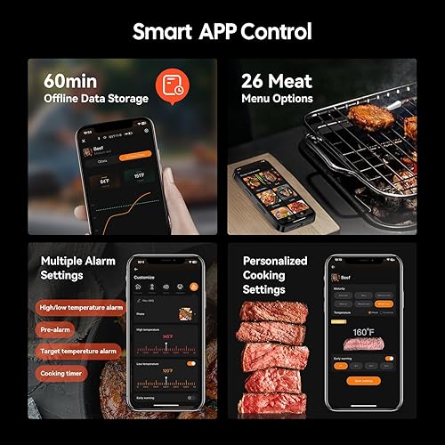 Miniatura 5 de Termómetro digital inalámbrico para carne con pantalla LED blanca transparente, termómetro de carne Bluetooth 5.4 de 1000 pies, sonda inteligente
