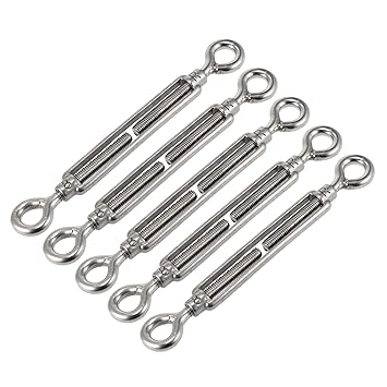 X AUTOHAUX 5pcs M8 8mm OO Type Eye and Eye Car Turnbuckle Rigging Wire Rope Tension Screw 304 Stainless Steel Hardware for Cable Railing Adjustable