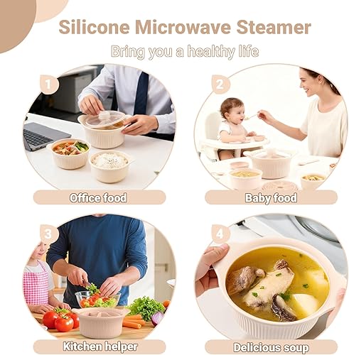 Miniatura 5 de Vaporizador de silicona para microondas de 42 onzas para verduras y cocinar, microondas de 3 compartimentos con tapa, apto para horno y