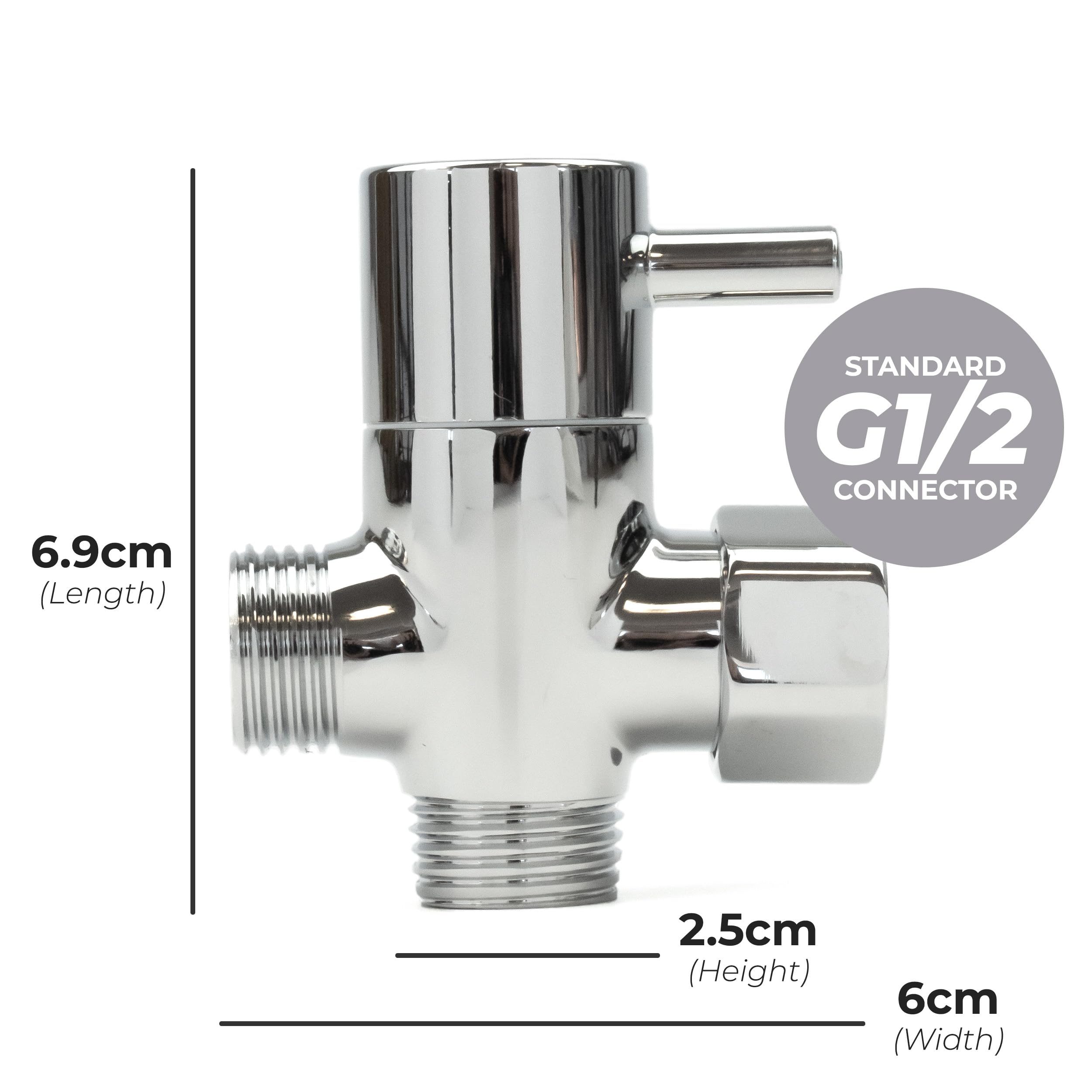 Xcel Home T Adapter Valve with Shut-Off Diverter G1/2 Connection Universal 3-Way Bathroom Shower Tap Diverter Hand Shower Showering Components - Image 2