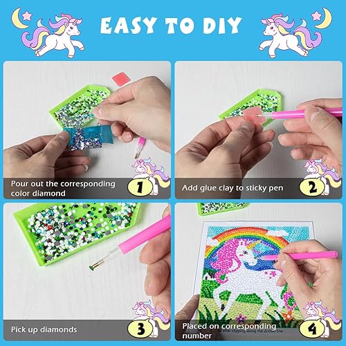 Miniatura 3 de QEUOYSS Kit de arte de diamantes con marco de madera, arte fácil de bricolaje para niños y adultos, edades de 6 a 12 años, color rosa