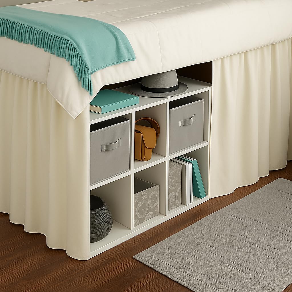 Twin XL Dorm Bed Skirt – 36-Inch Drop – Ruffled Bed Skirt for College Dorm Rooms – Twin Extra Long Size – Ivory