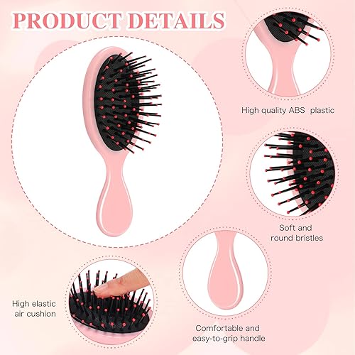 Miniatura 4 de Nuenen 3 piezas de mini cepillos desenredantes para el cabello, pequeños cepillos de pelo húmedo y seco, cepillo de viaje para desenredar cerdas
