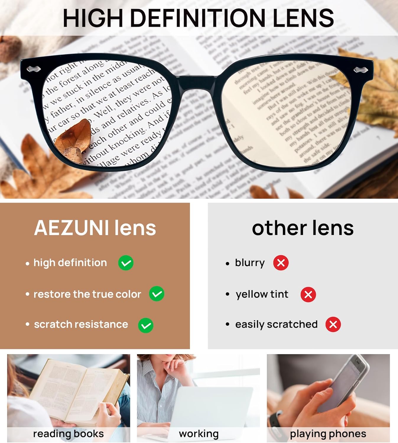 AEZUNI Large Frame Reading Glasses for Women Trendy Square Readers Eyeglasses 1.0 1.5 2.0 2.5 3.0 3.5 4.0 5.0 6.0 - Image 4