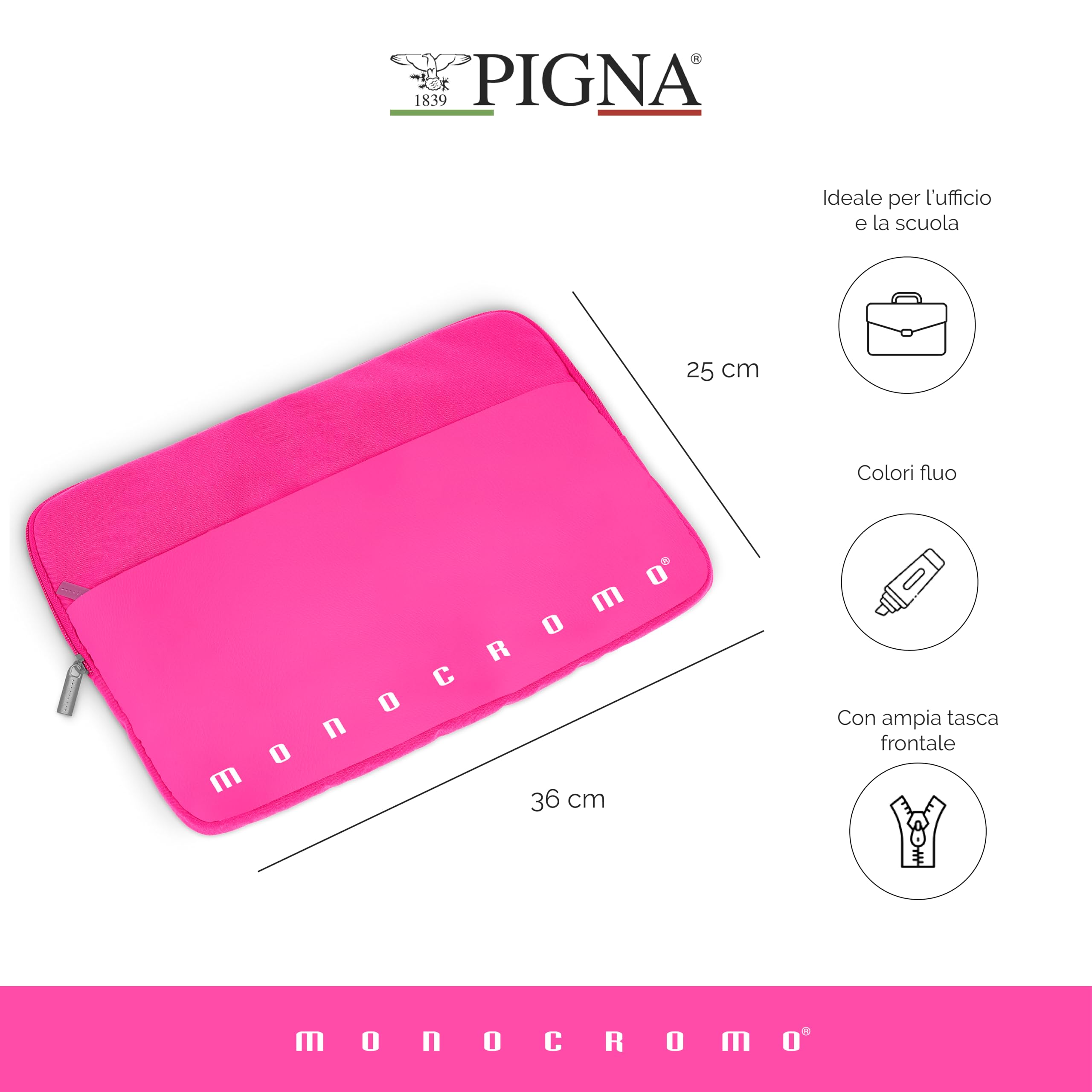 Pigna, Porta PC MONOCROMO FLUO,rosa