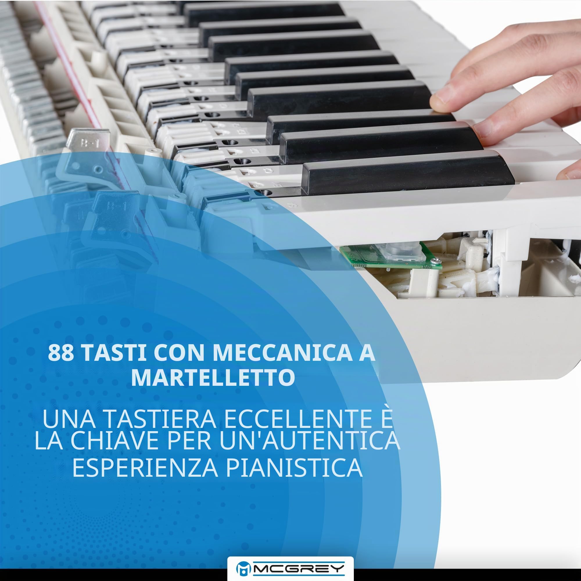 McGrey DP-19 WM Set E-Piano - 88 tasti pesati con meccanica a martello e dinamica di tocco - 8 suoni - copritastiera - incl. panca da pianoforte, cuffie e scuola di pianoforte - Bianco opaco
