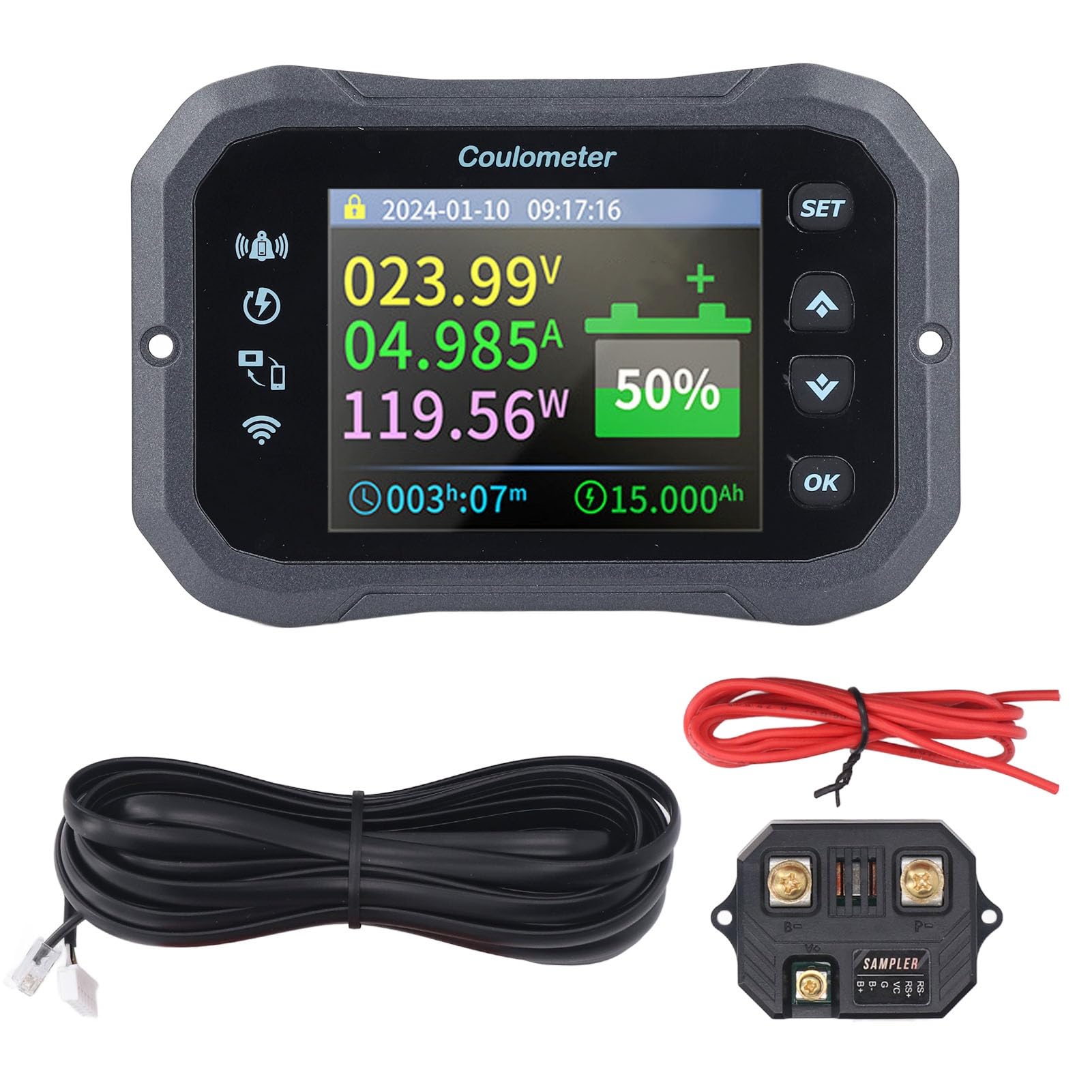 FTVOGUE Monitor de Capacidad de la Batería KM105F Monitor de Batería Wifi 2.4 Pulgadas HD Color LCD Monitoreo Remoto Large Bloque de Texto Large Buzz