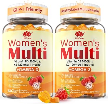 Womens Multivitamin Gummy, GLP-1 Friendly Methylated Multivitamin for Women w/Omega 3DHA/EPA, Vitamin D3 K2, Calcium, B Complex, L-MethylFolate, Methyl B12, Womens Vitamins, Sugar Free, 120Cts