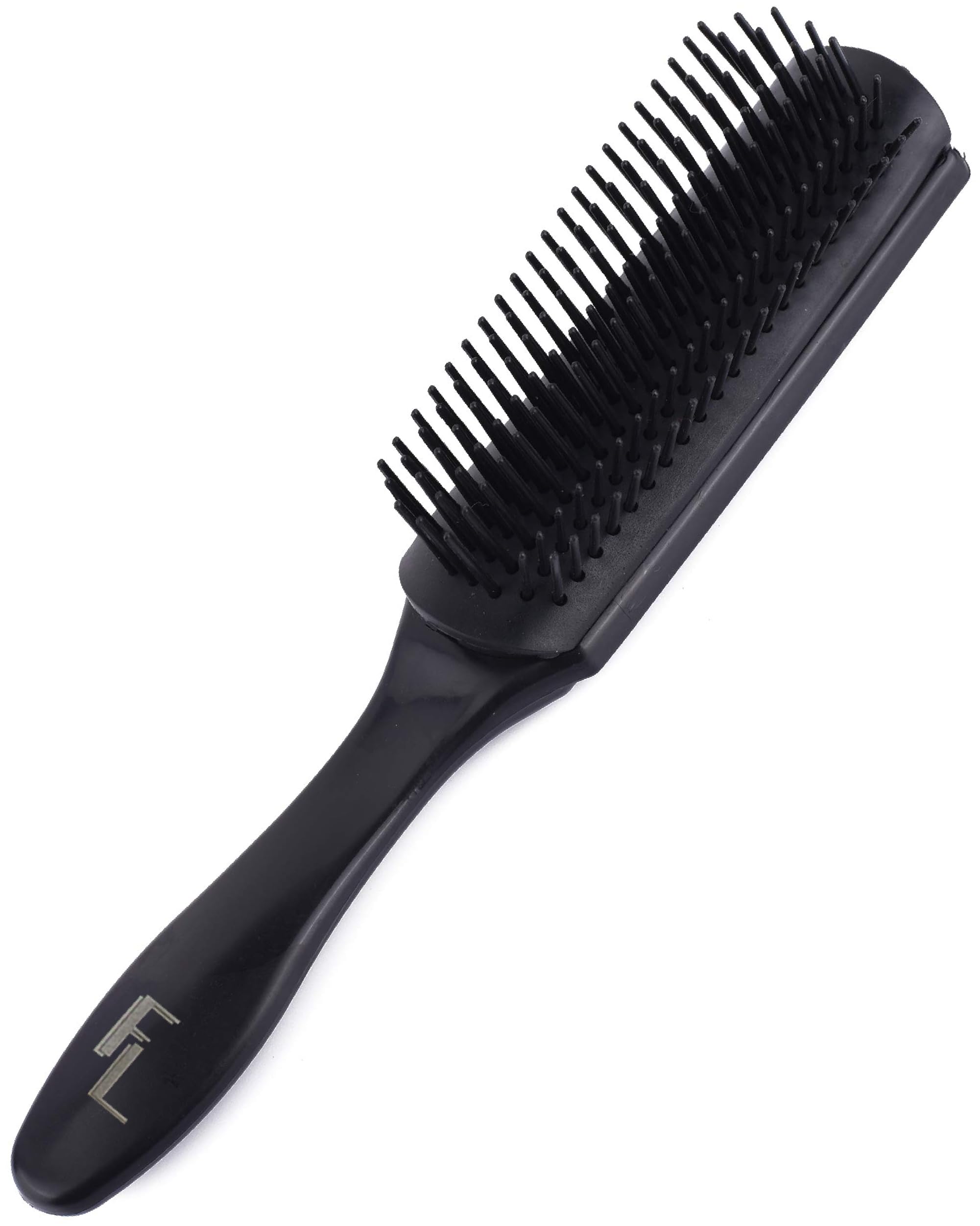 Fine Lines7 Row Hair Brush for Men & Women, Black Rubber Cushion Tangle Tamer - Ideal for Curly or Fine Hair and Hair Extensions - Perfect Travel Companion - Lightweight & Comfortable Design